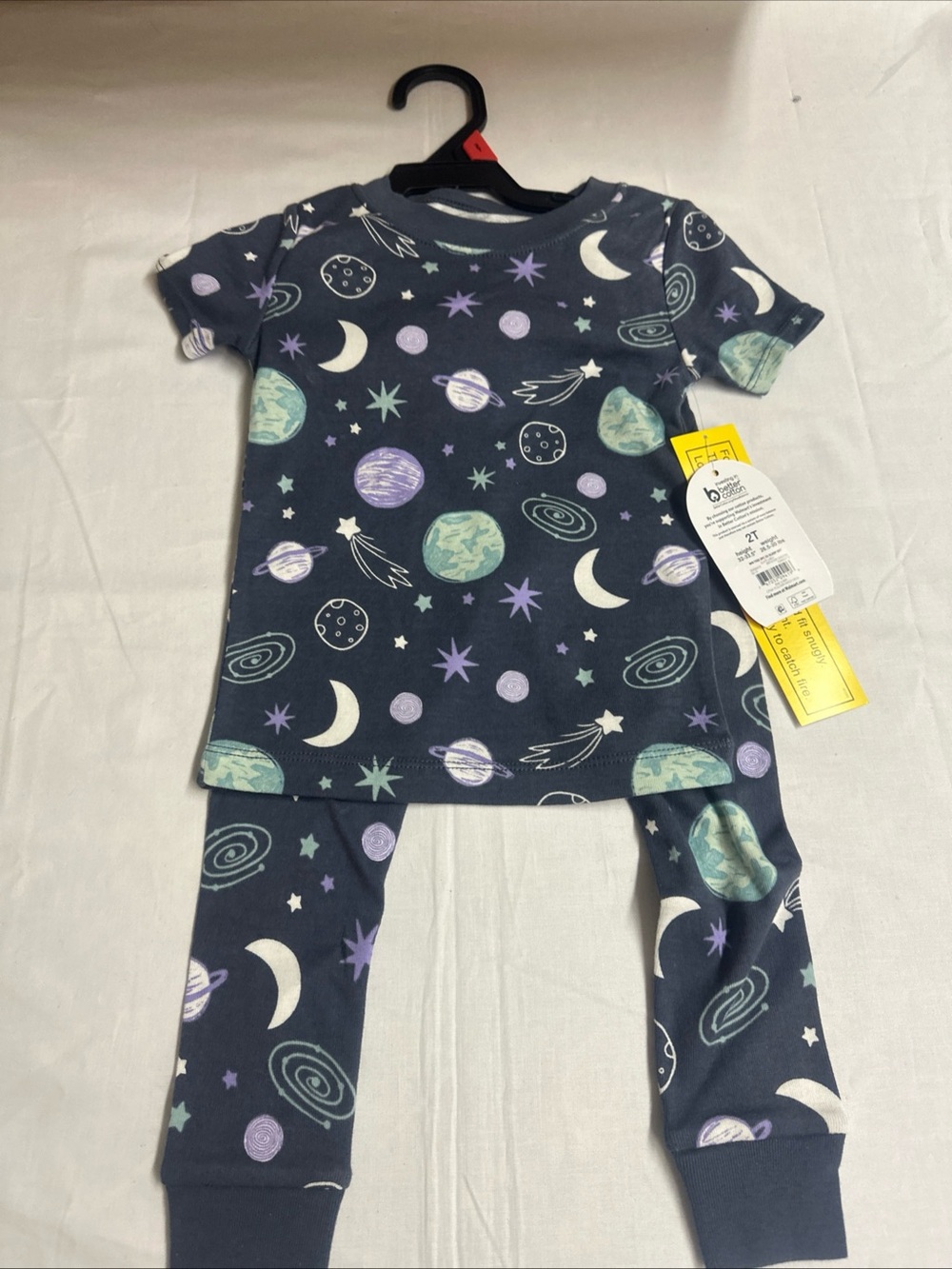 Kids Space-Print Navy Pajama Set - Short Sleeve & Pants
